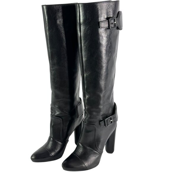 $2,130 LOUIS VUITTON Black Leather Riding Women's Boots Made in Italy 36.5-6.5 - Picture 1 of 13